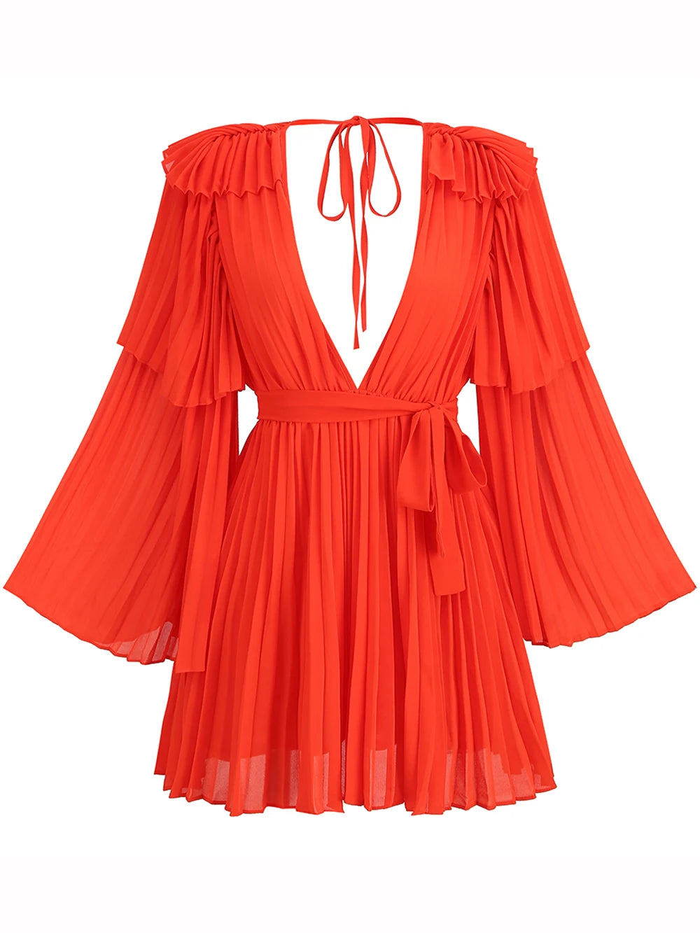 New Flare Long Sleeve Bright Pleated