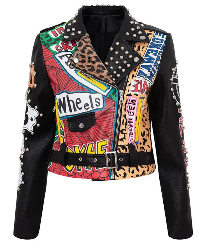 Rivet beading Pu Leather Jacket
