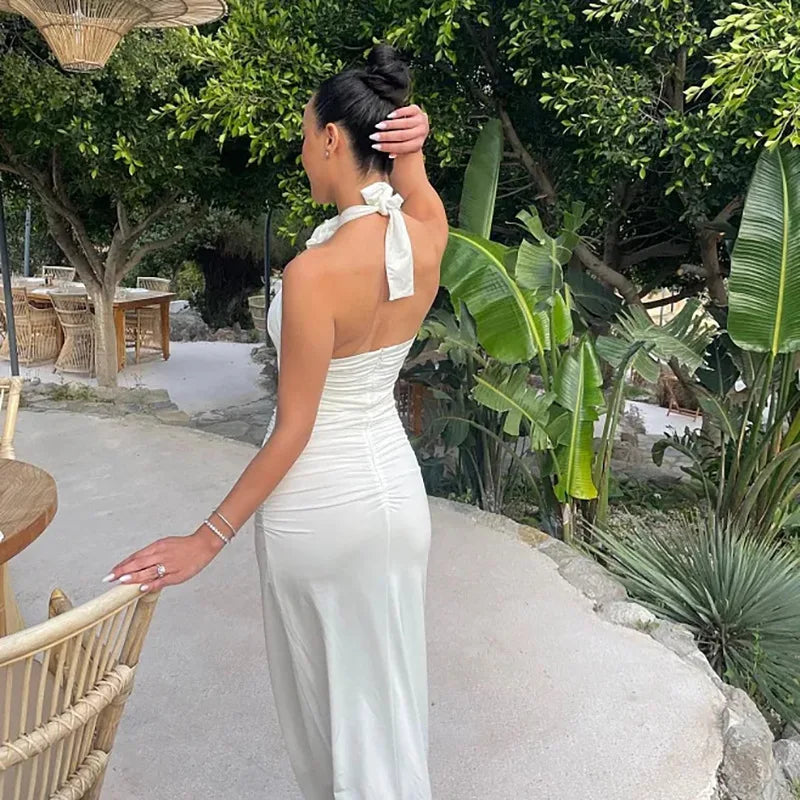 Elegant Halter Wrap Cut Out Maxi Dress