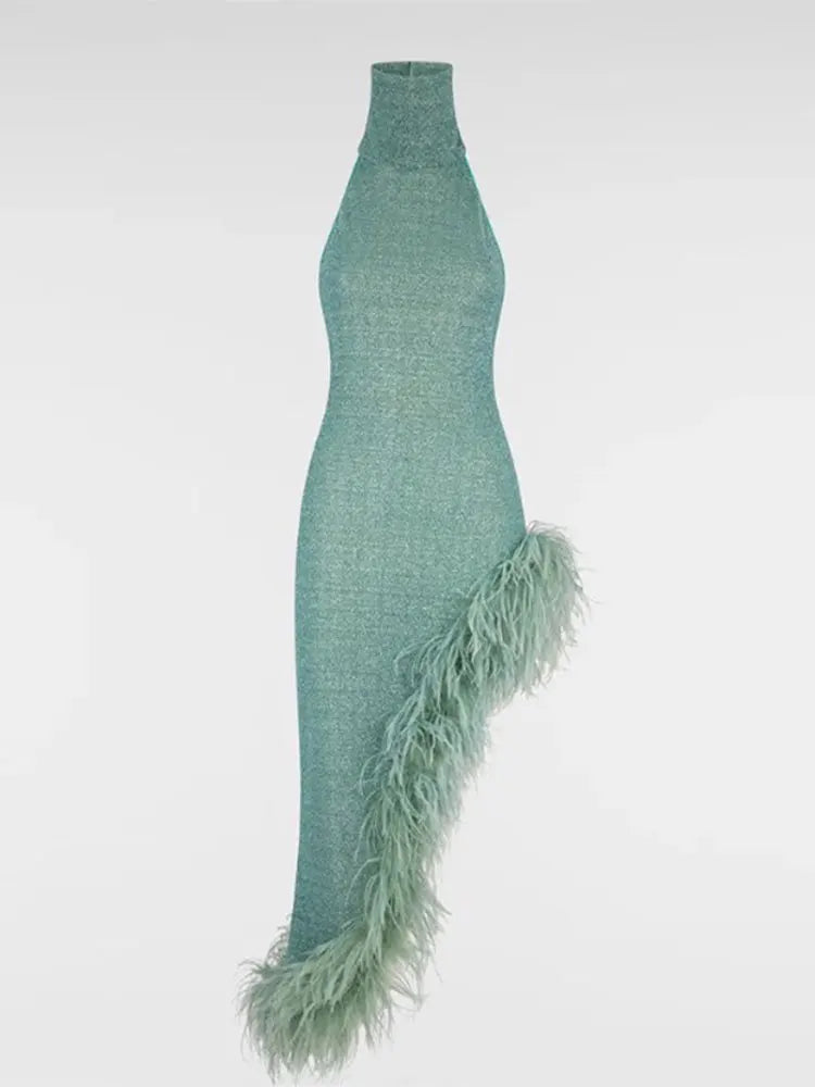 Glitter Sequin Feather Hem Patchwork