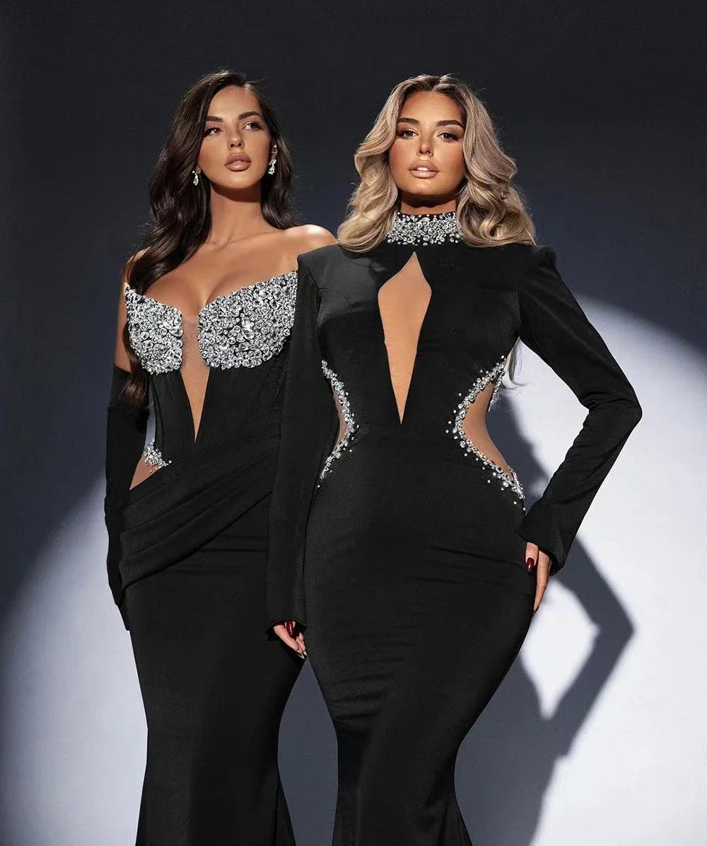 Gorgeous Mermaid Crystal Beaded Hollow Sexy Bandaged Dress