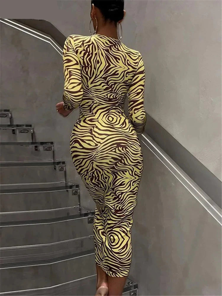 Zebra Print Yellow Pencil Long Dresses