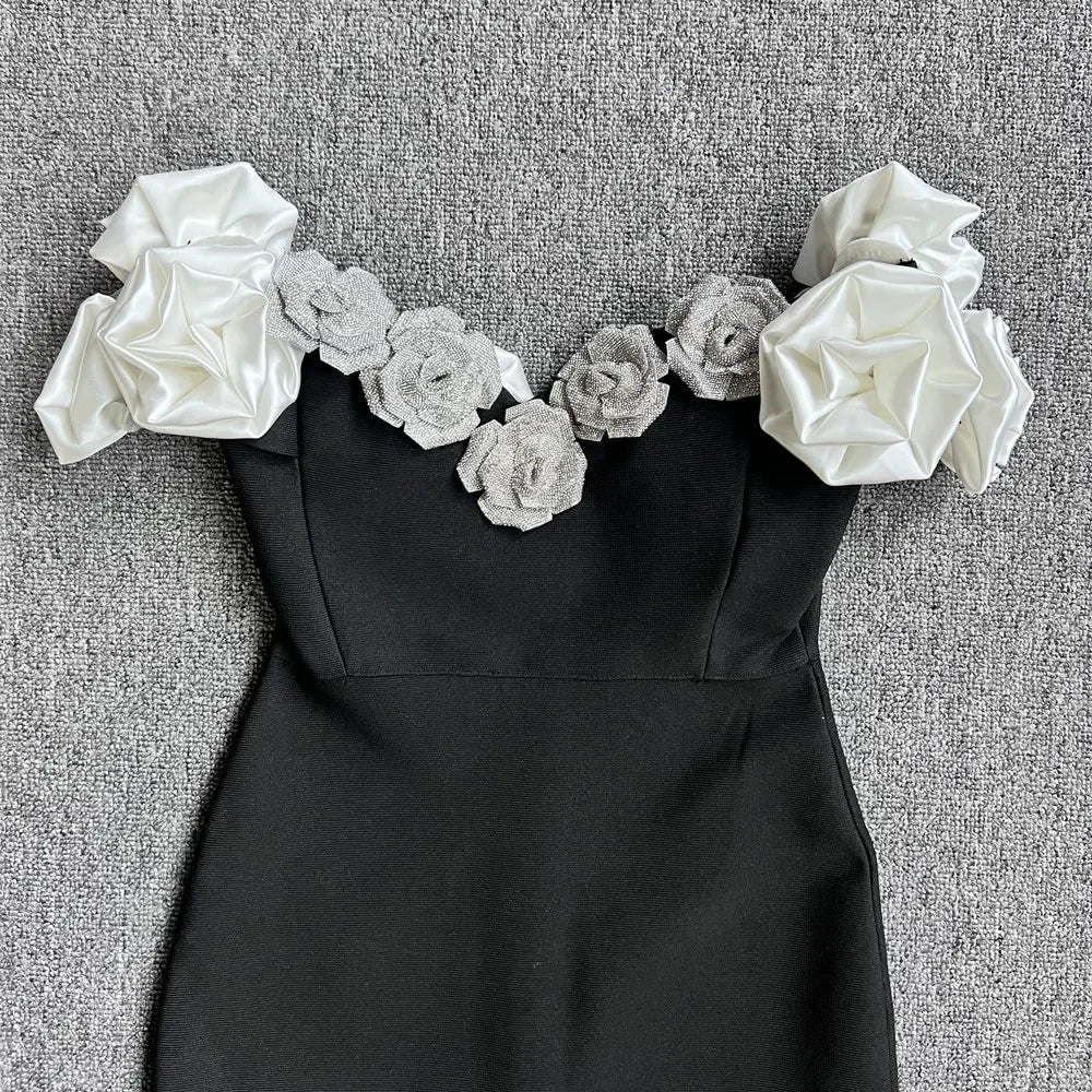 Sexy Off Shoulder Black Flower Maxi