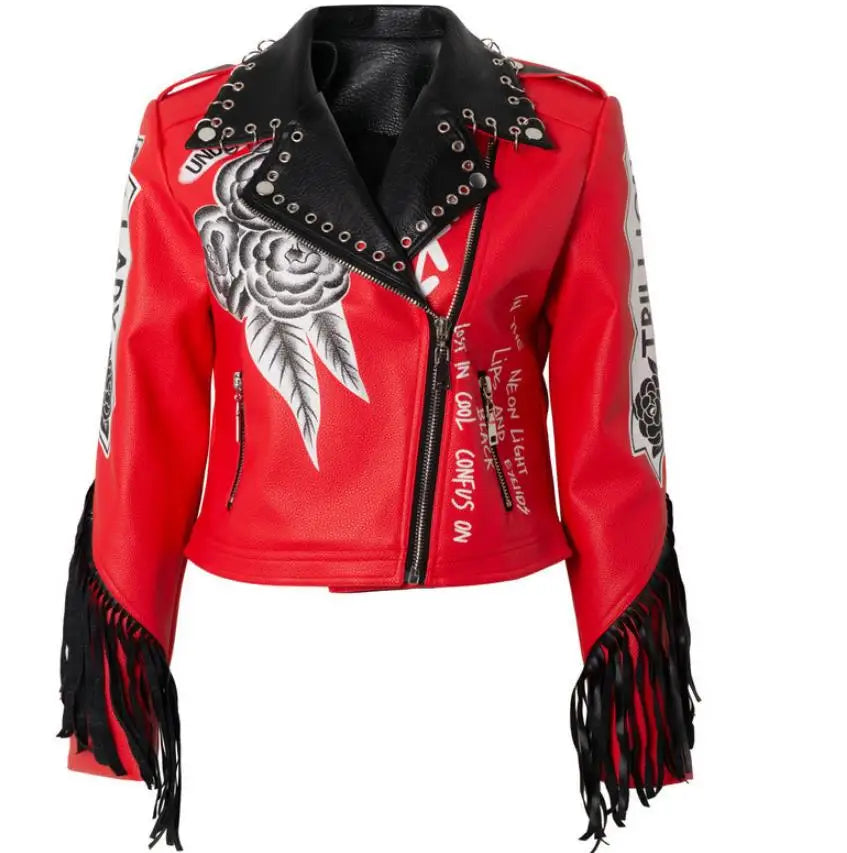 Rivet beading Pu Leather Jacket