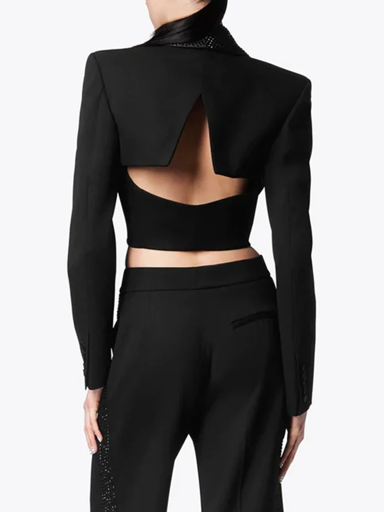 Solid Patchwork Diamonds Backless Blazer