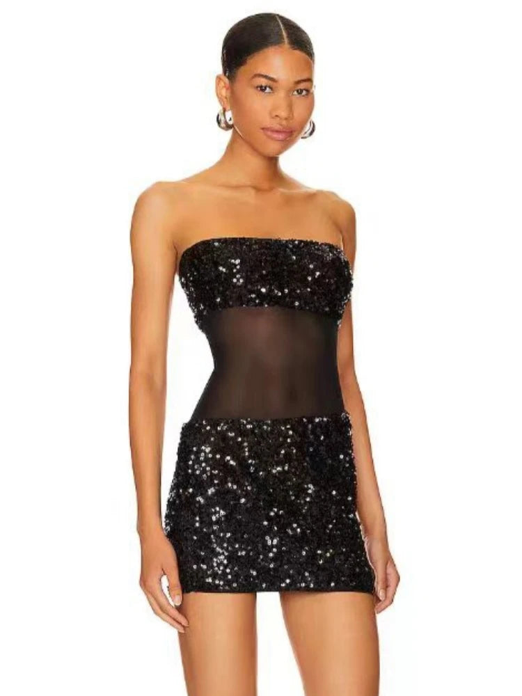 Strapless Shiny Sequins Mini Dress