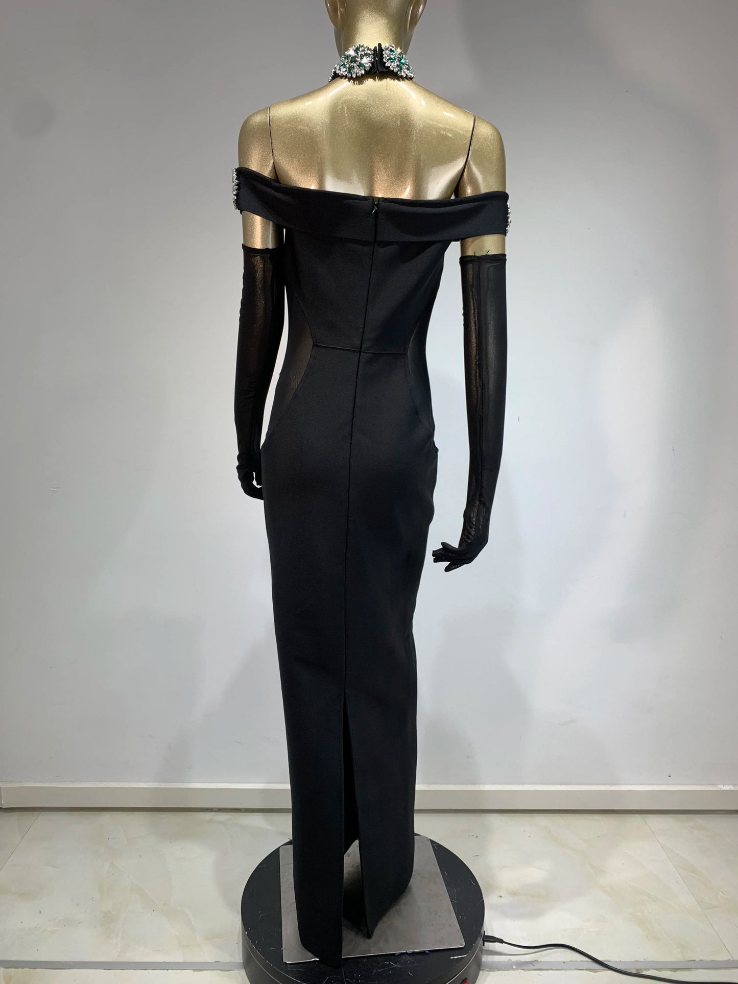 Sexy Diamonds Crystal Black Maxi Long Bodycon Elegant Dress