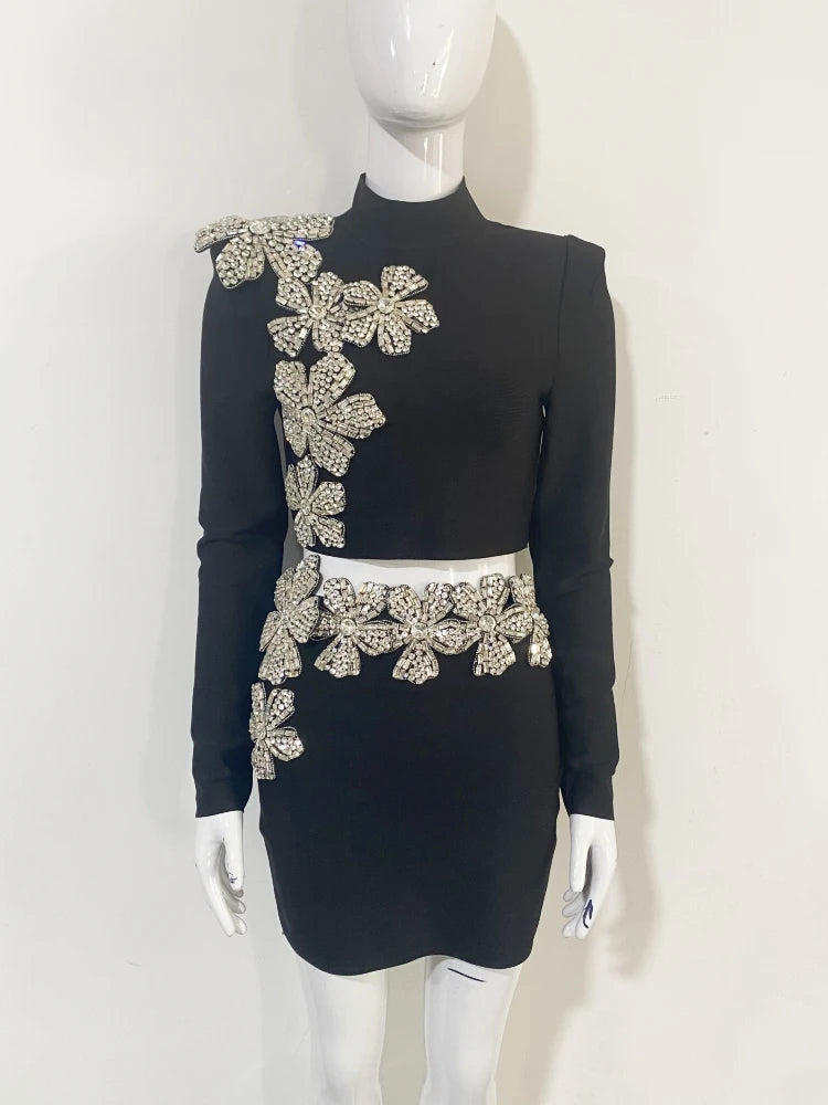 Flower Top + Bodycon Mini Skirts Suits