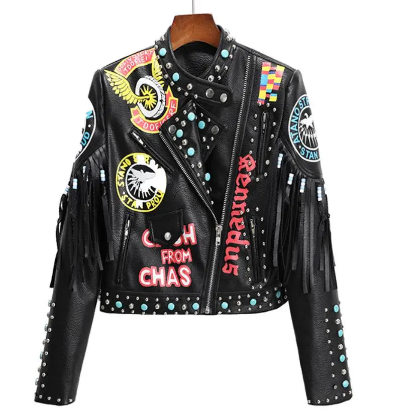 Rivet beading Pu Leather Jacket