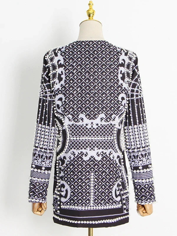 Pearl Suit Printed Long-Sleeved V-Neck