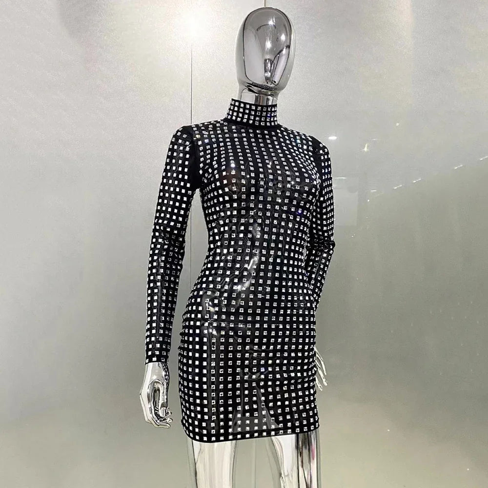 Shiny Diamond Decoration Sexy Tight Mini Dress