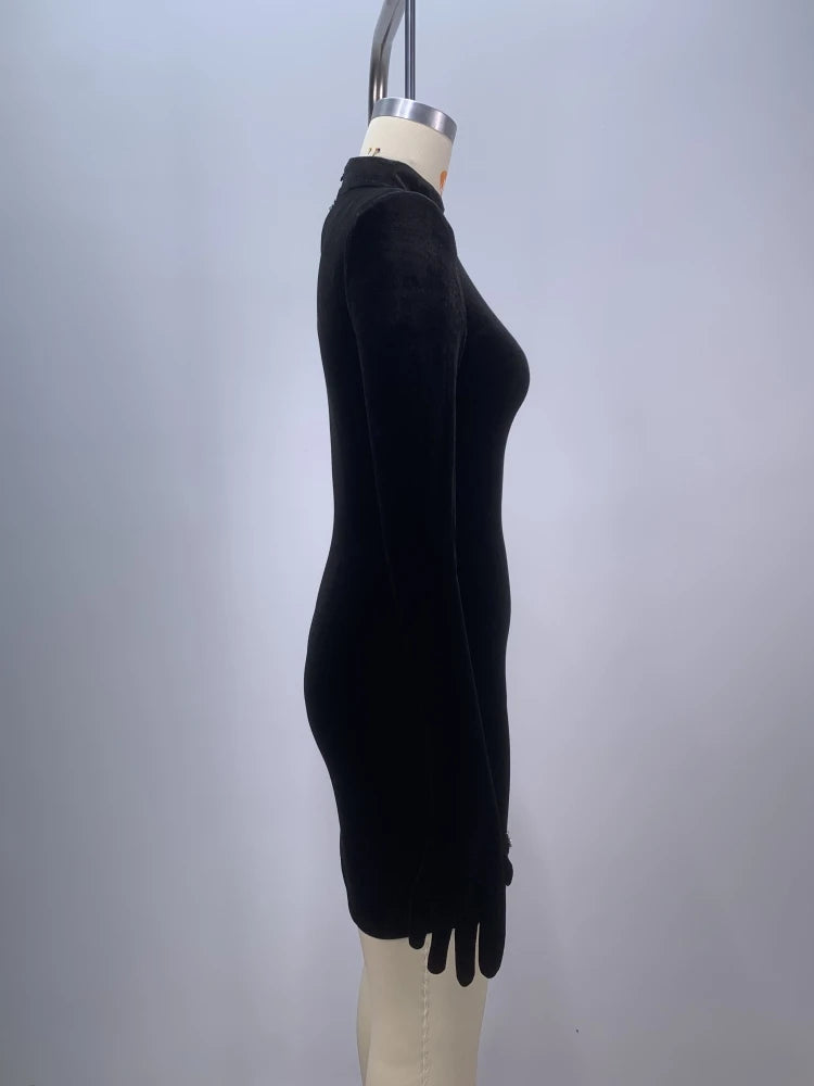 Long Sleeve Gloves Gloves Diamonds Mini Dress