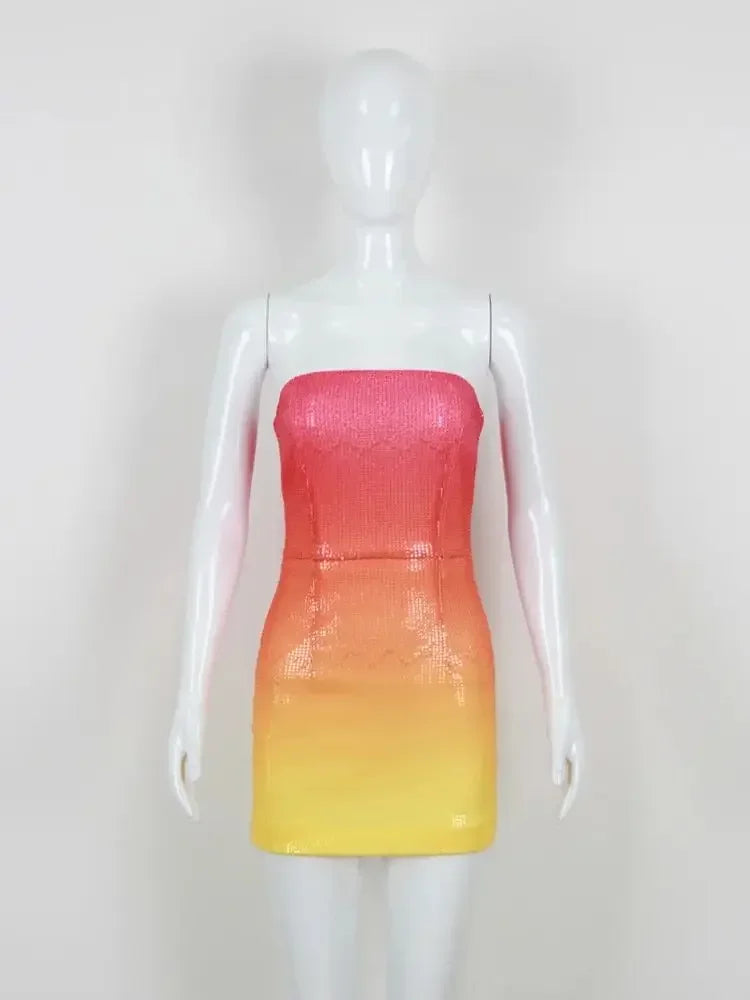 Gradually Discolorating Bra Strapless Sequins Tight Fit Mini Dress