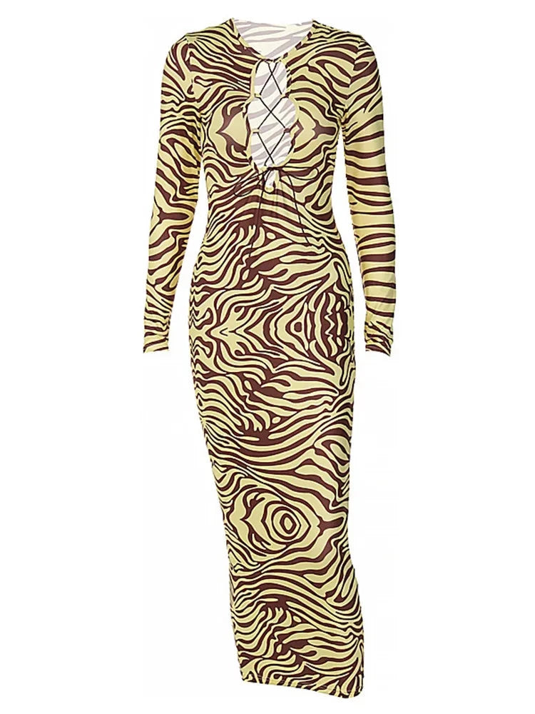 Zebra Print Yellow Pencil Long Dresses