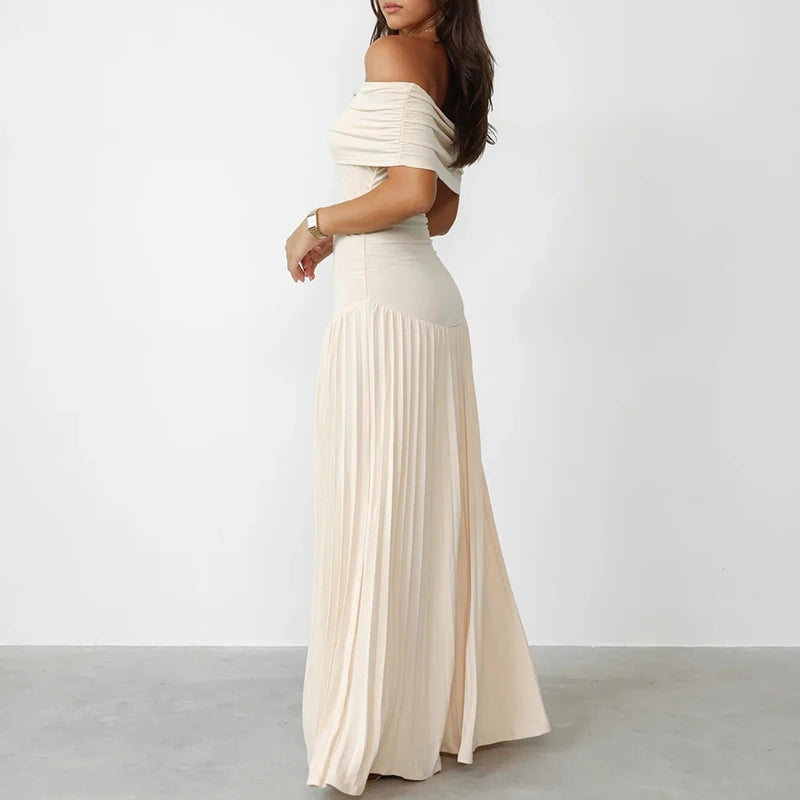 Elegant Lady Short Sleeve Solid Evening Dress