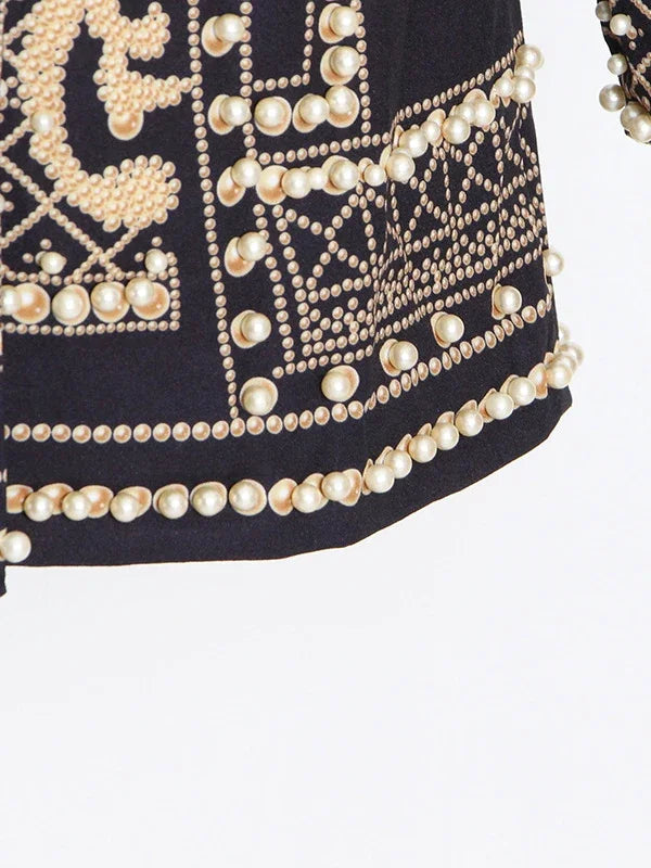 Pearl Suit Printed Long-Sleeved V-Neck