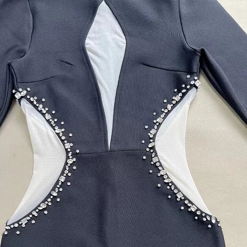 Gorgeous Mermaid Crystal Beaded Hollow Sexy Bandaged Dress