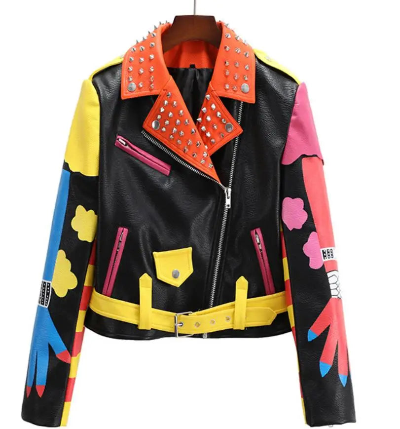 Rivet beading Pu Leather Jacket