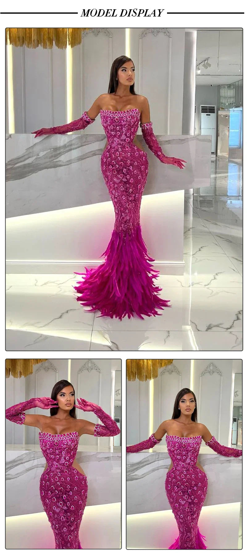 New Hot Pink Feathers Evening Dresses