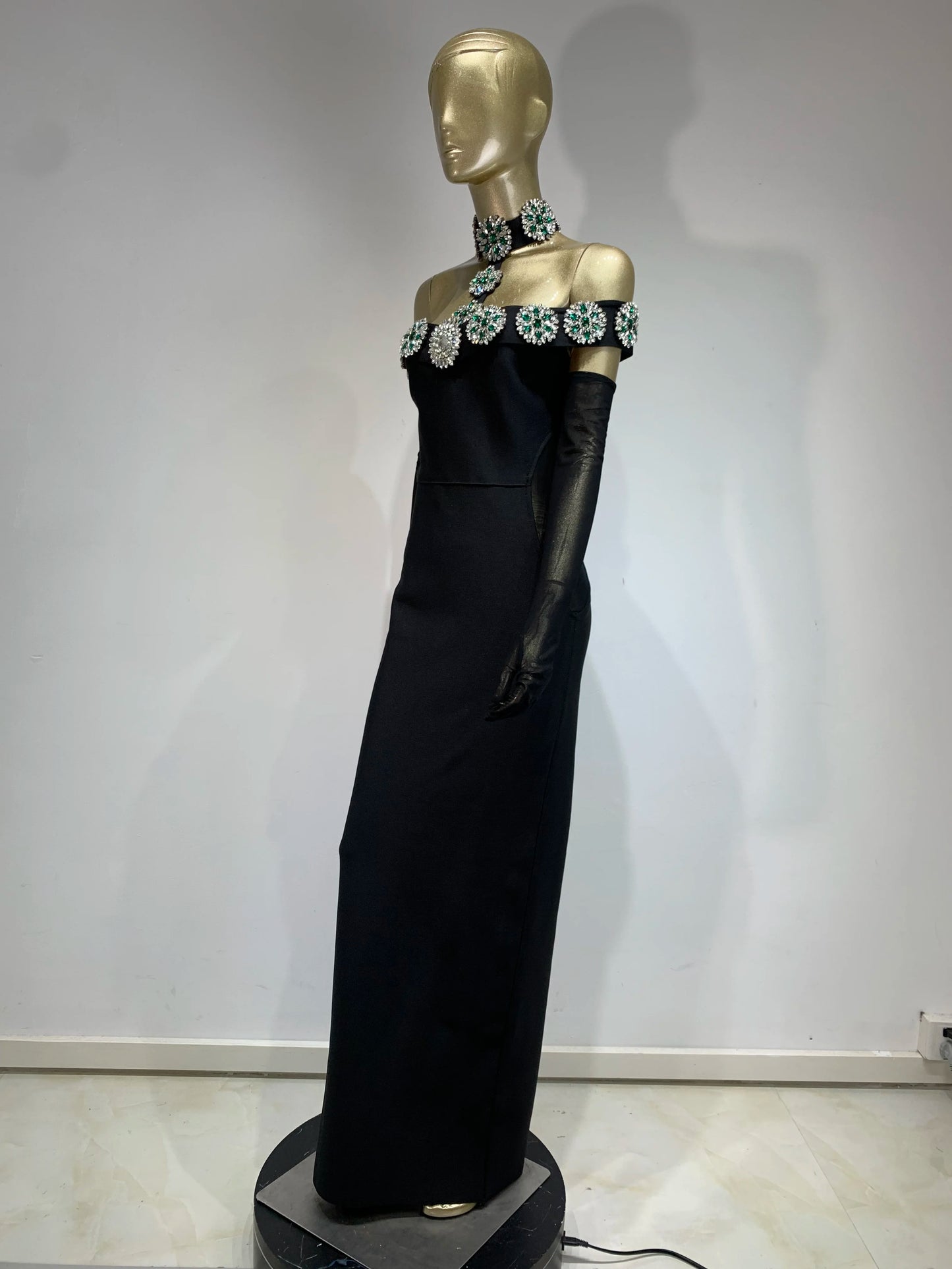 Sexy Diamonds Crystal Black Maxi Long Bodycon Elegant Dress