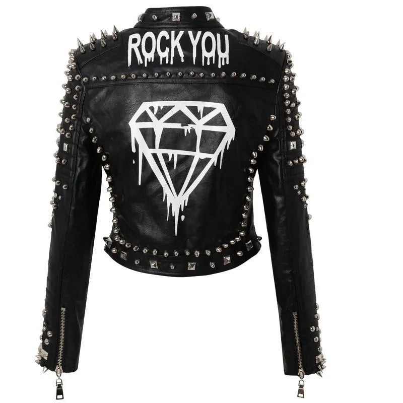 Rivet beading Pu Leather Jacket