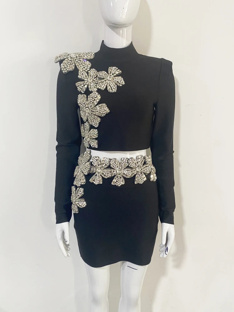 Flower Top + Bodycon Mini Skirts Suits
