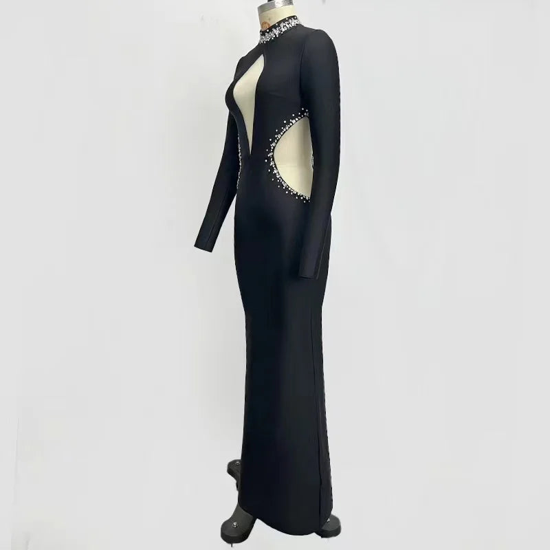 Gorgeous Mermaid Crystal Beaded Hollow Sexy Bandaged Dress