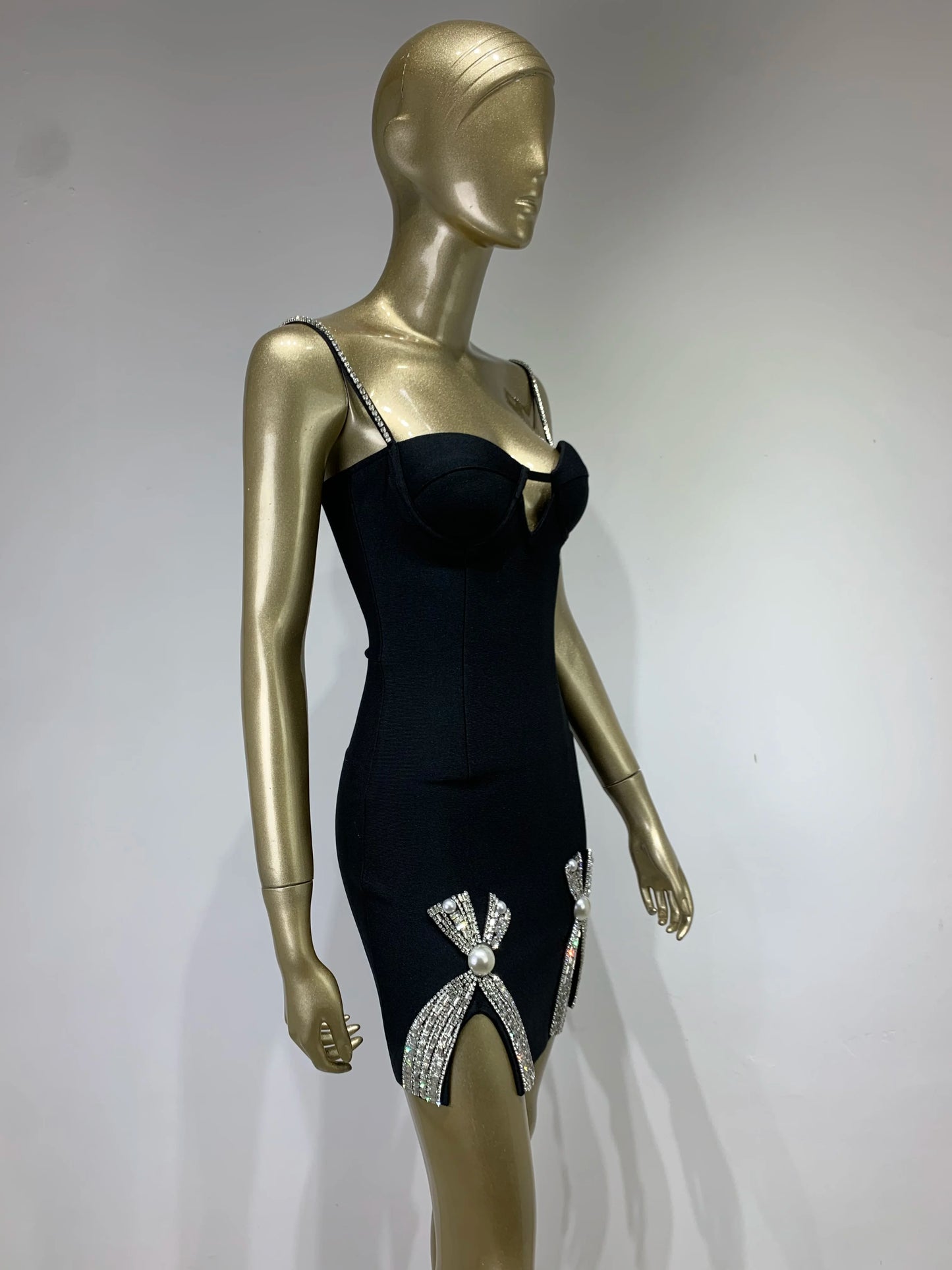 Backless Crystal Diamonds Black Mini