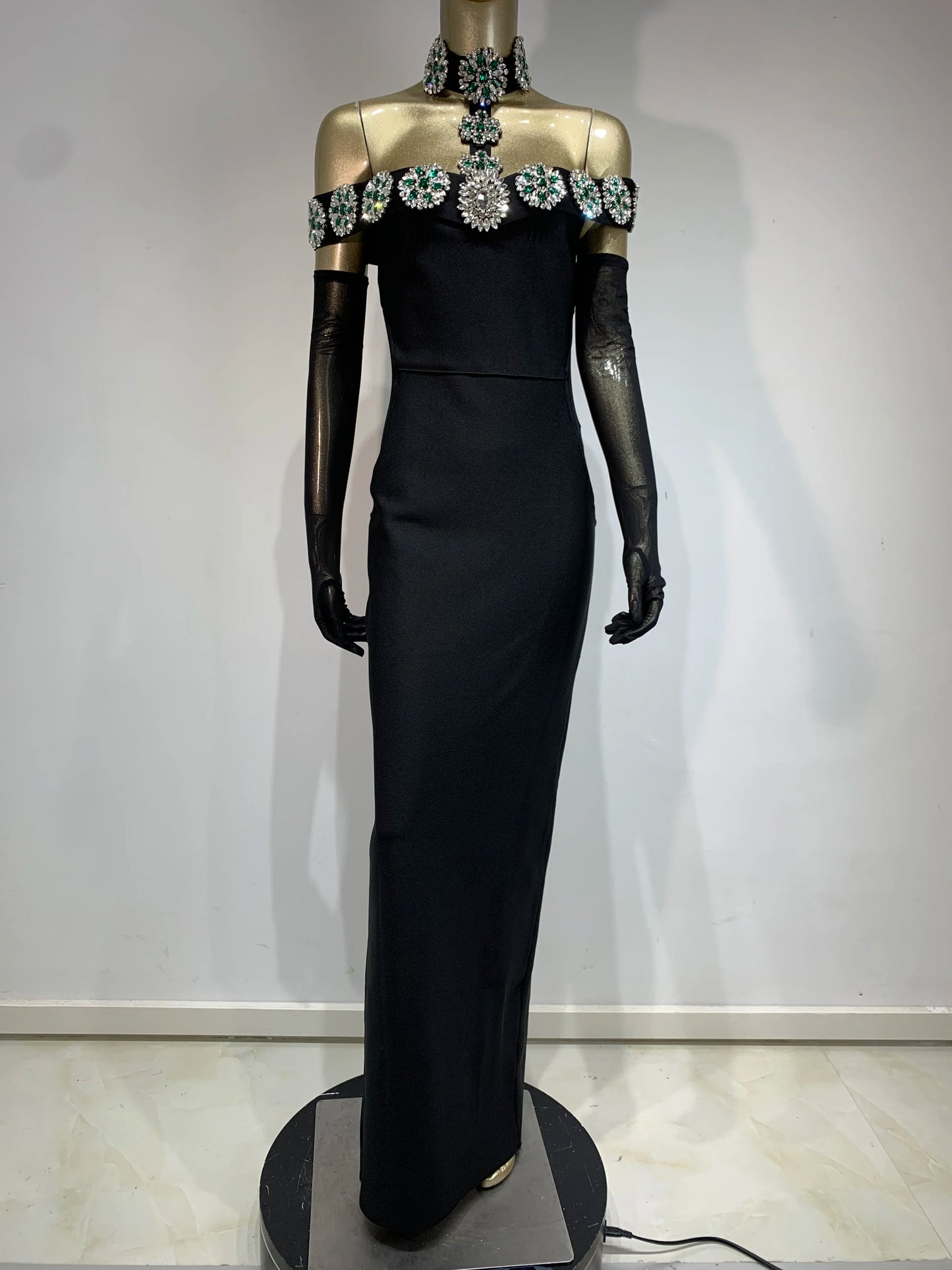 Sexy Diamonds Crystal Black Maxi Long Bodycon Elegant Dress