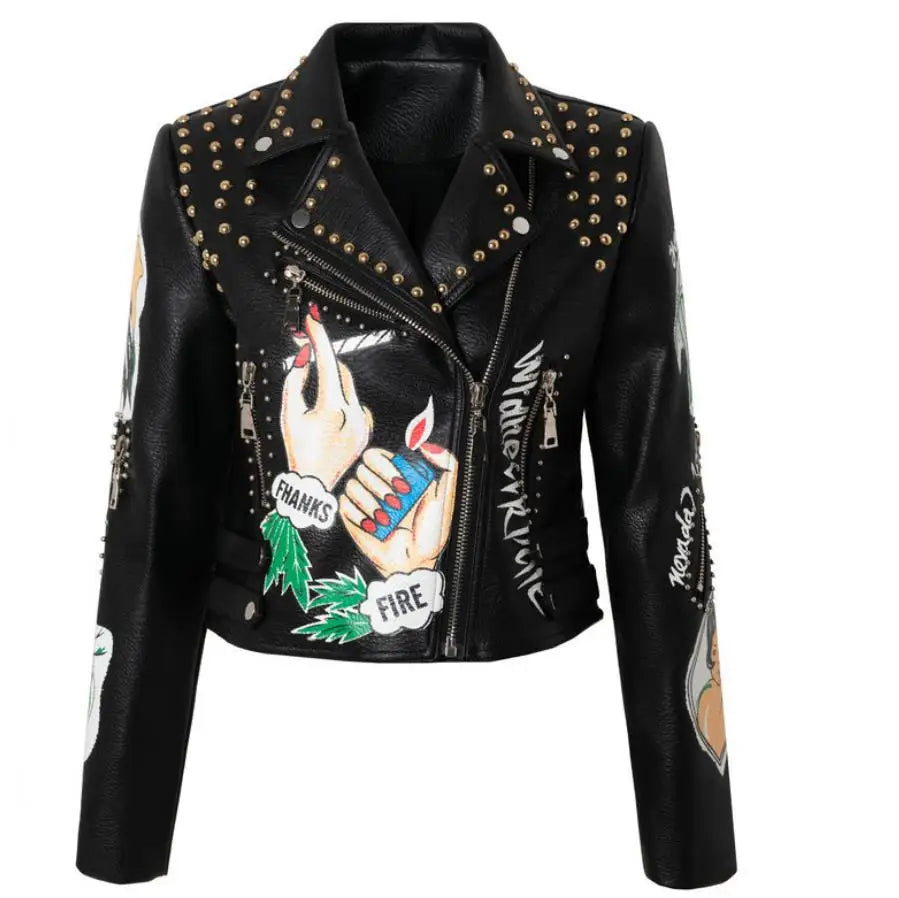 Rivet beading Pu Leather Jacket