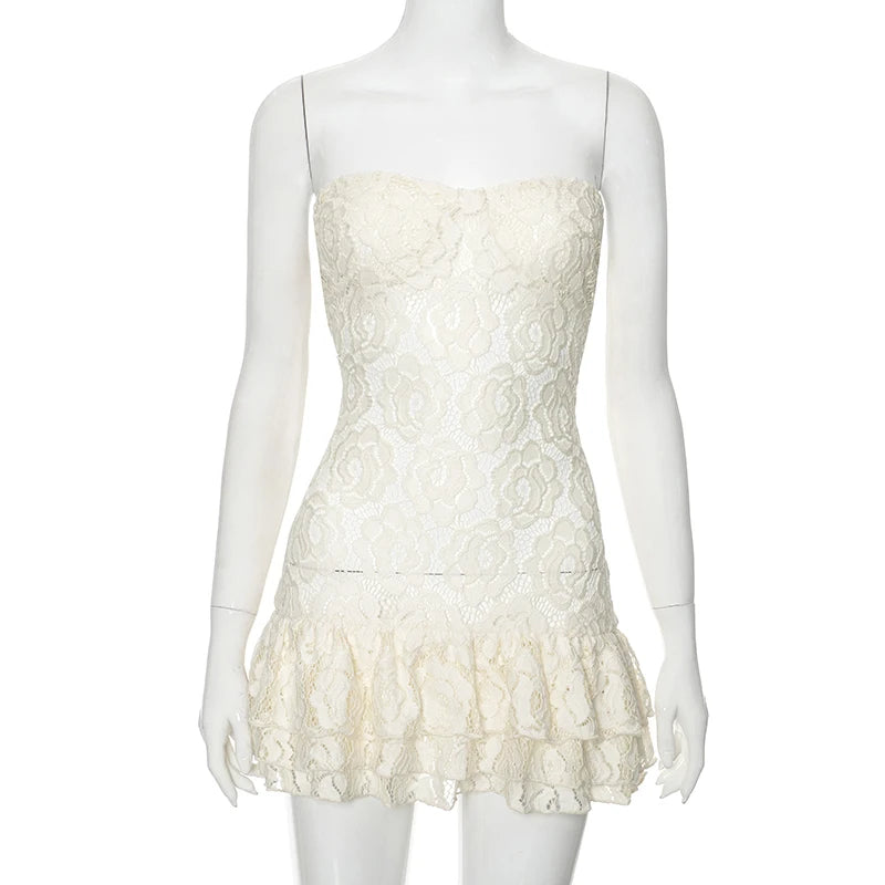 Hollow Out Ruffles See Through Chic Dress