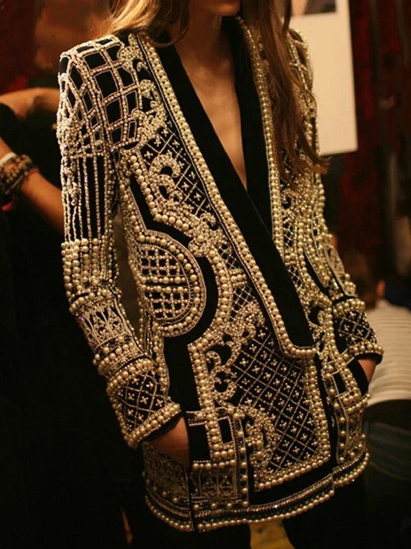 Pearl Suit Printed Long-Sleeved V-Neck