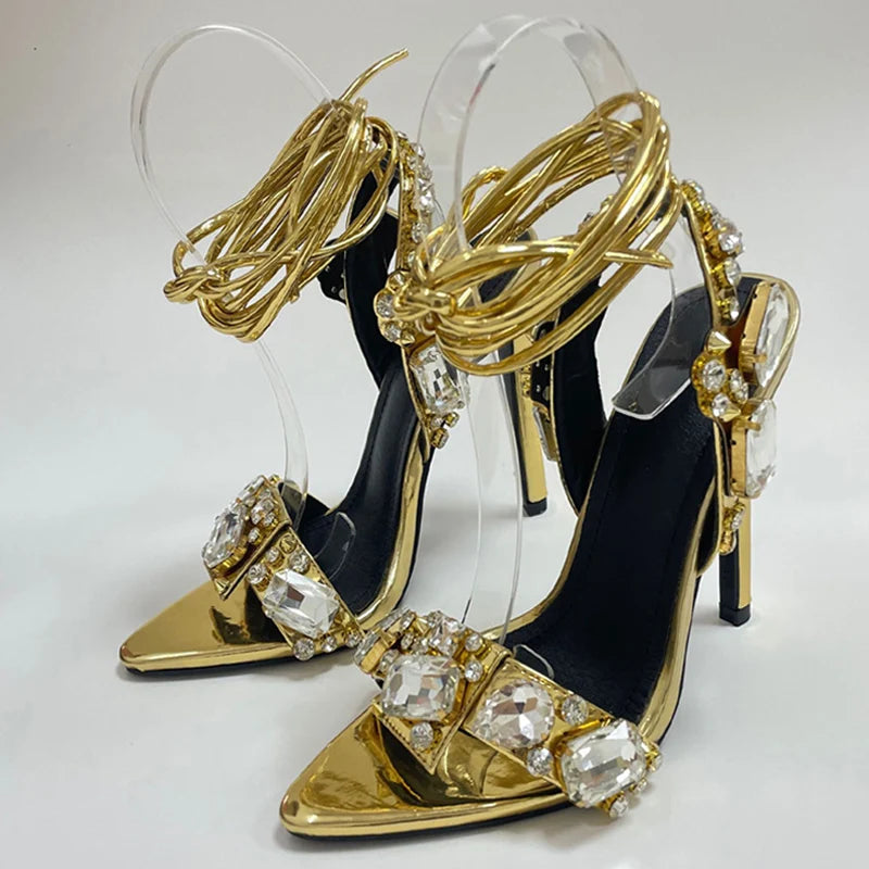 Sexy Ankle Strap Golded Sandals