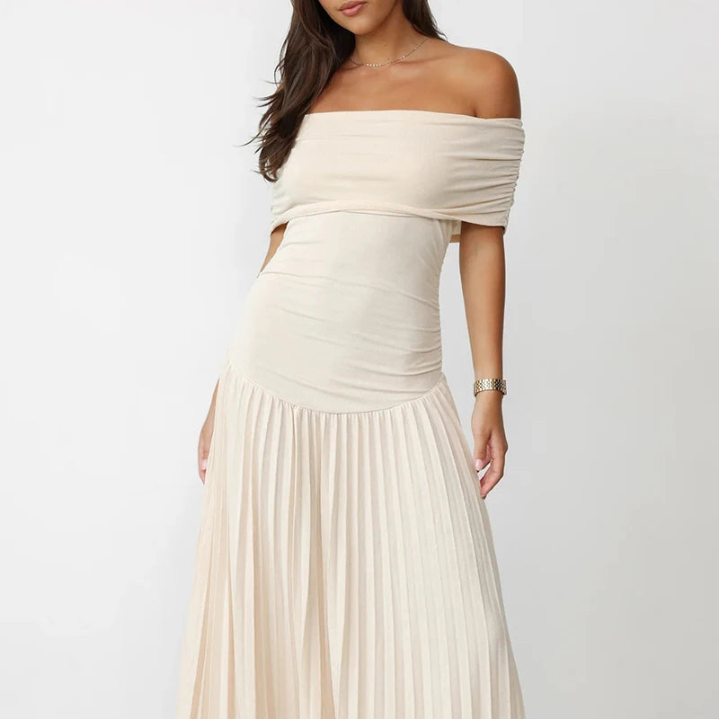 Elegant Lady Short Sleeve Solid Evening Dress