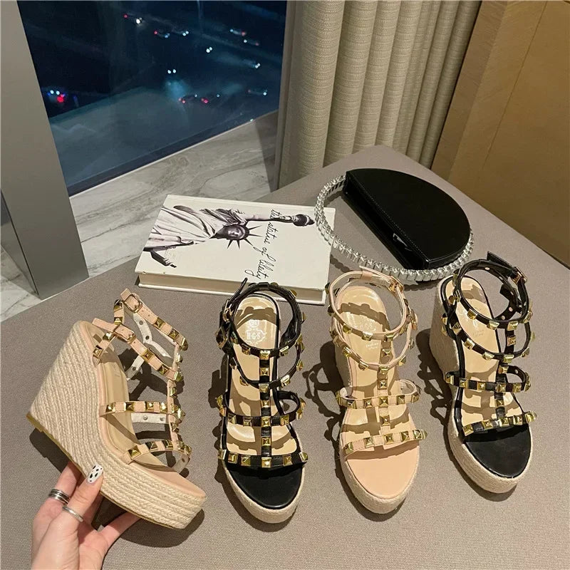 Thick Sole Rivets Open Toe Platform