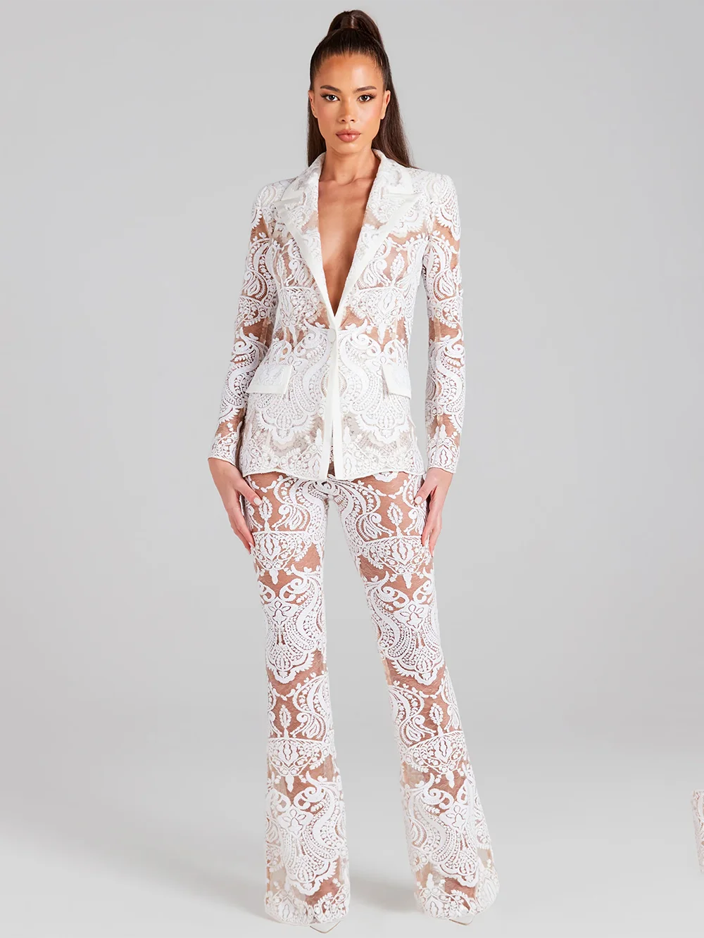 High Quality White Sequin Embroidery Lace 2-Piece