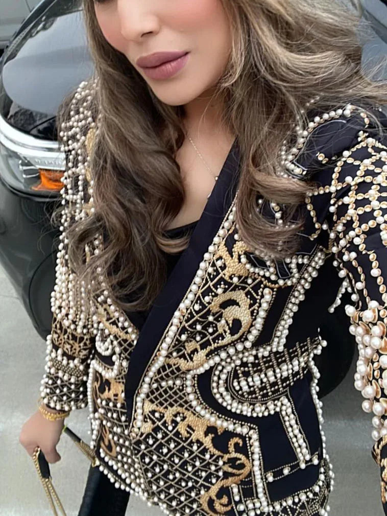 Pearl Suit Printed Long-Sleeved V-Neck