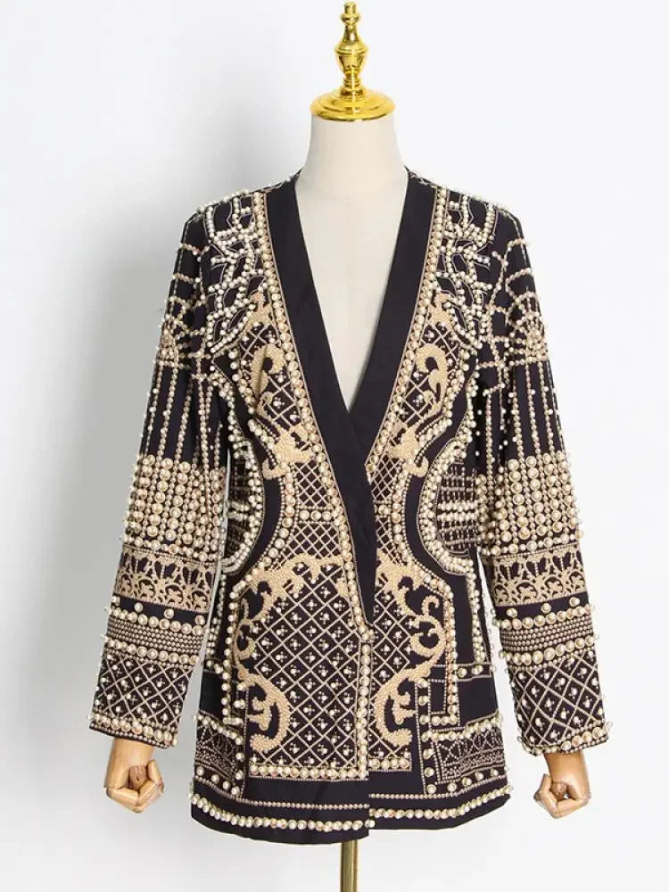 Pearl Suit Printed Long-Sleeved V-Neck