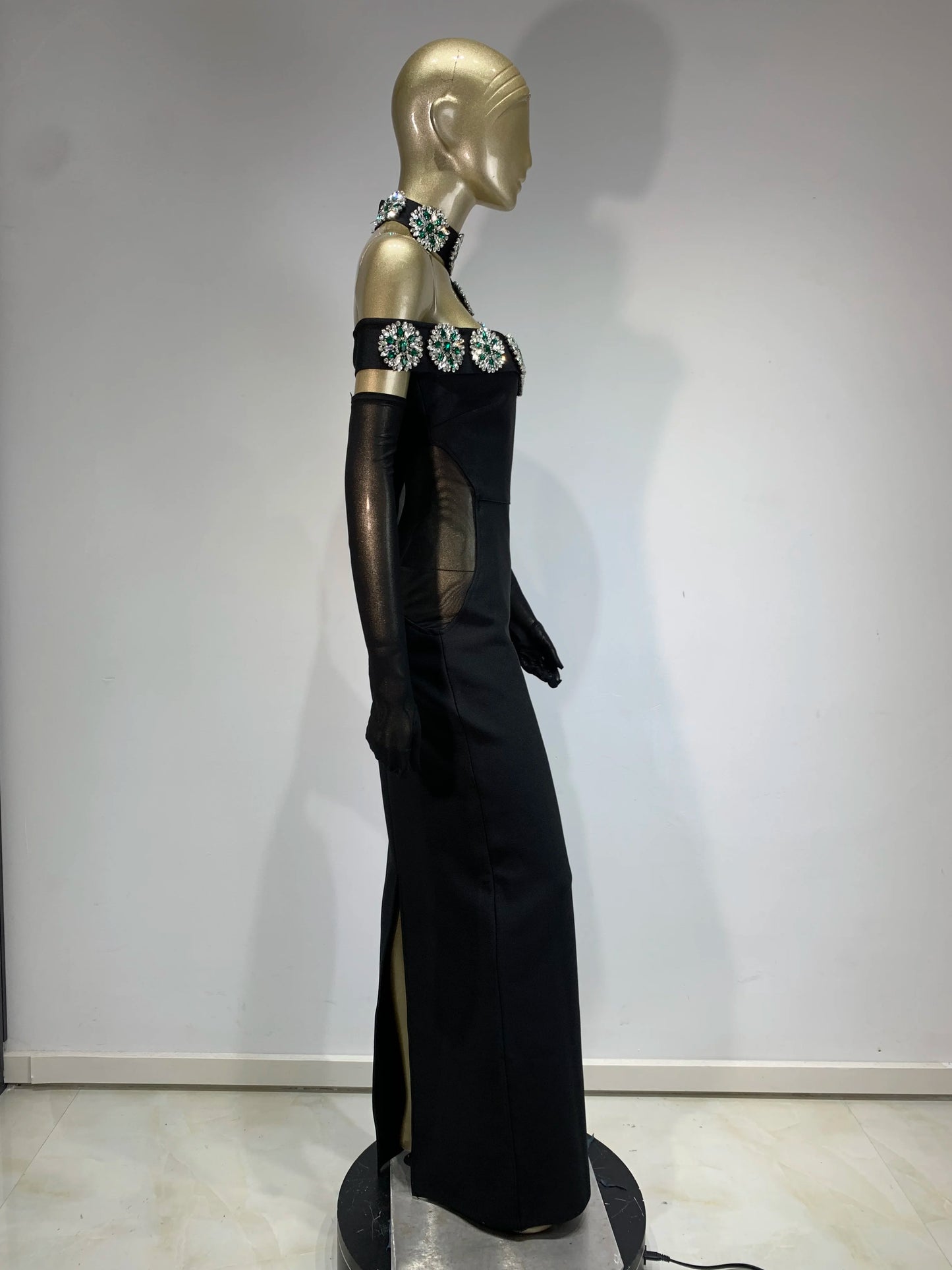 Sexy Diamonds Crystal Black Maxi Long Bodycon Elegant Dress