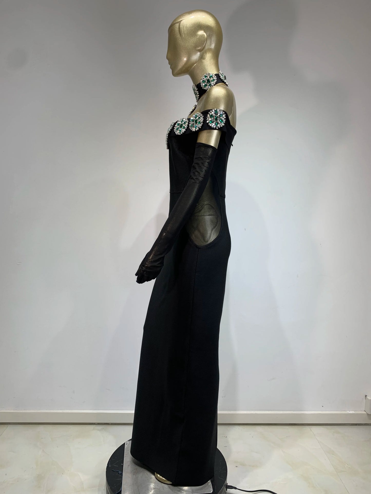 Sexy Diamonds Crystal Black Maxi Long Bodycon Elegant Dress