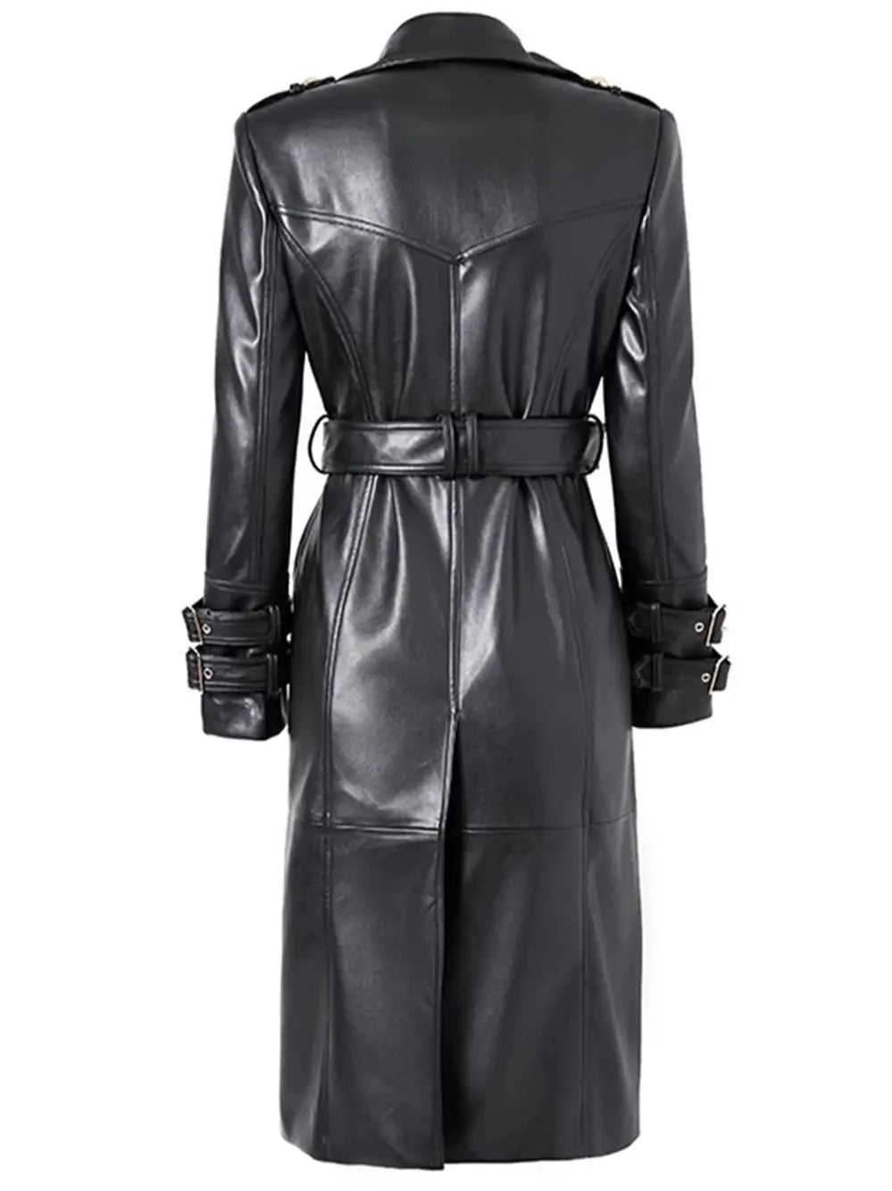 Luxury Design Double Breasted Black PU Leather