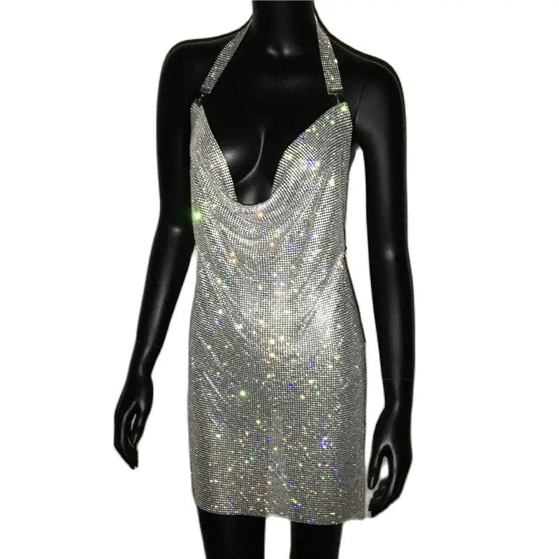 Rhinestone Metal Dress Sexy