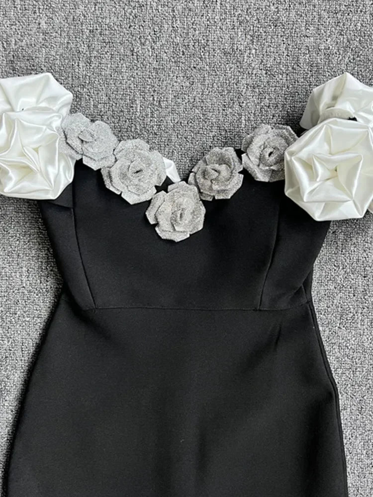 Sexy Off Shoulder Black Flower Maxi