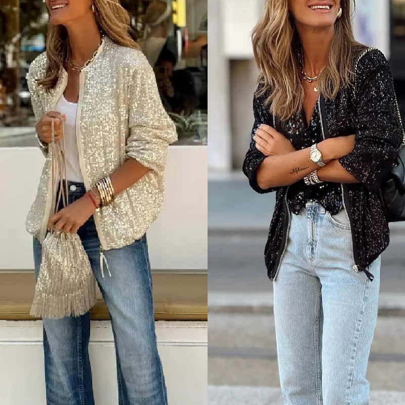 Elegant Sequin O Neck Jacket