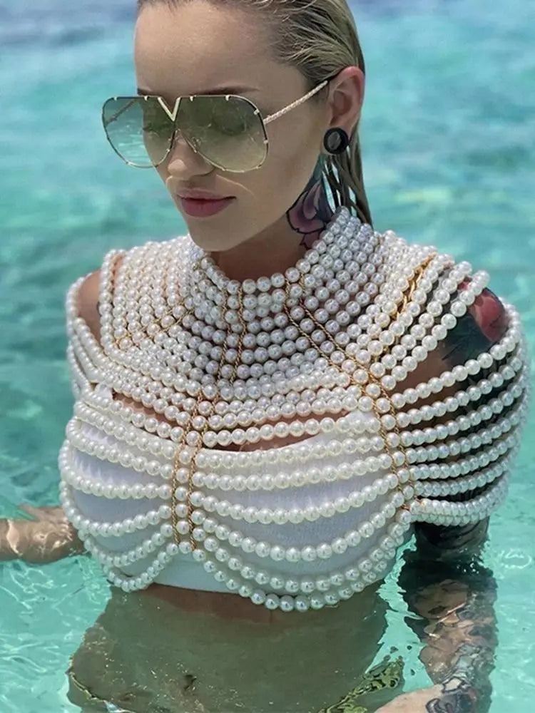 Pearl Shawl O-neck Handmade Beading Shawl Top