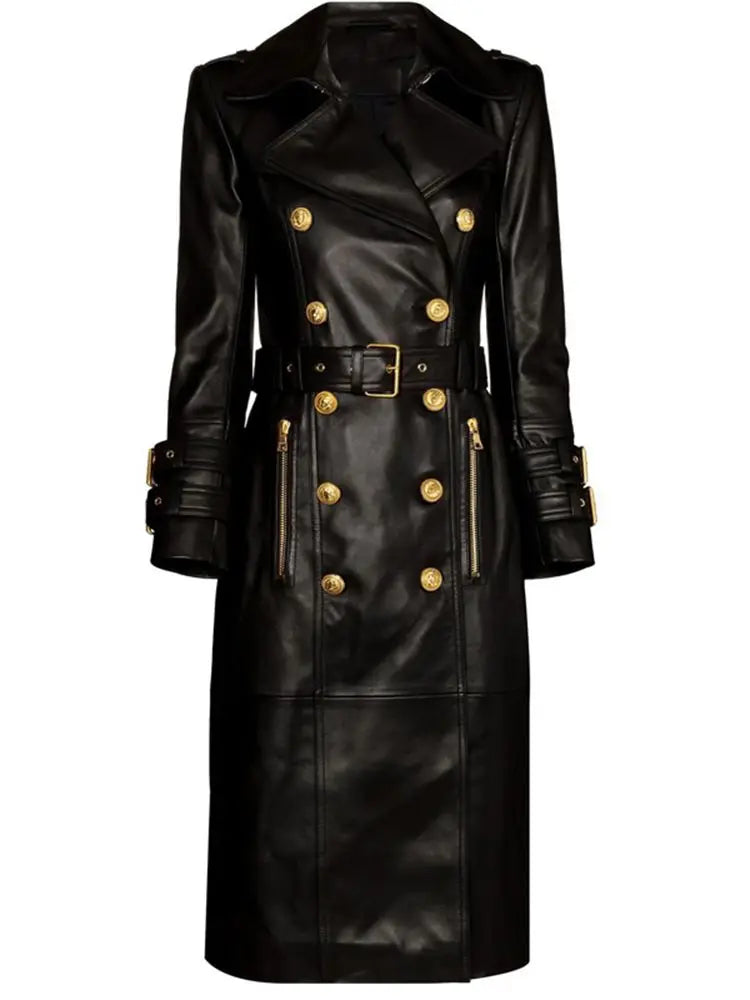 Luxury Design Double Breasted Black PU Leather