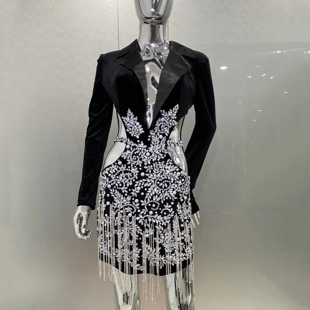 Black Velvet Luxury Diamonds Tassel Sexy