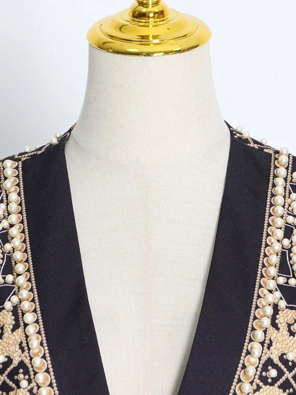 Pearl Suit Printed Long-Sleeved V-Neck