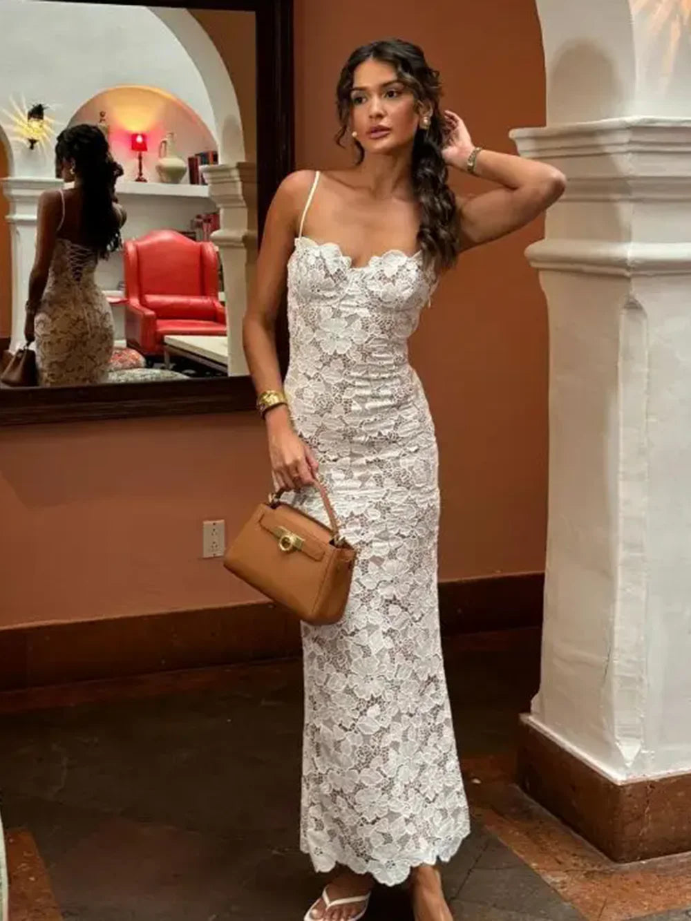 Elegant Lace Luxurious White Tight Maxi