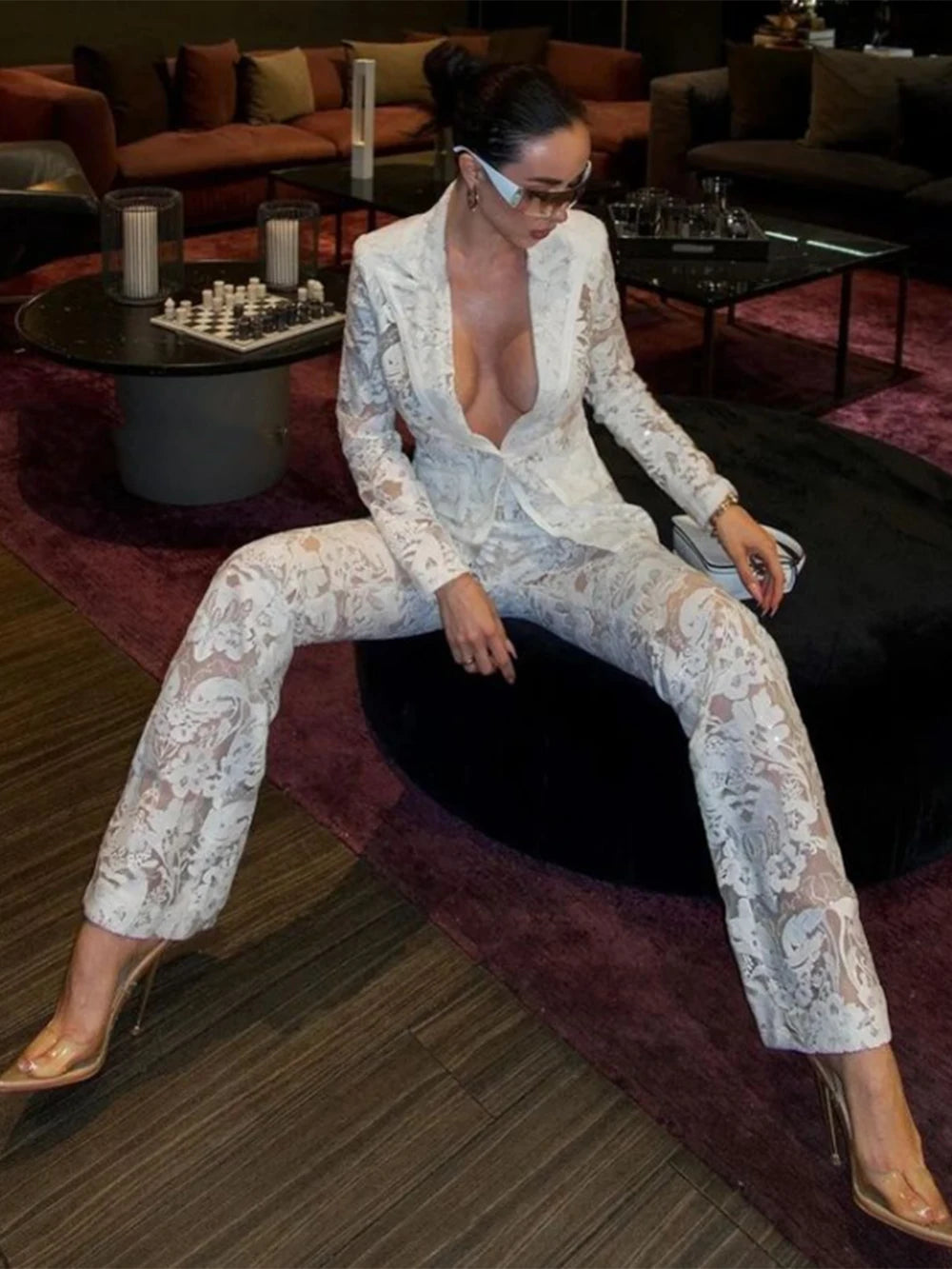 High Quality White Sequin Embroidery Lace 2-Piece